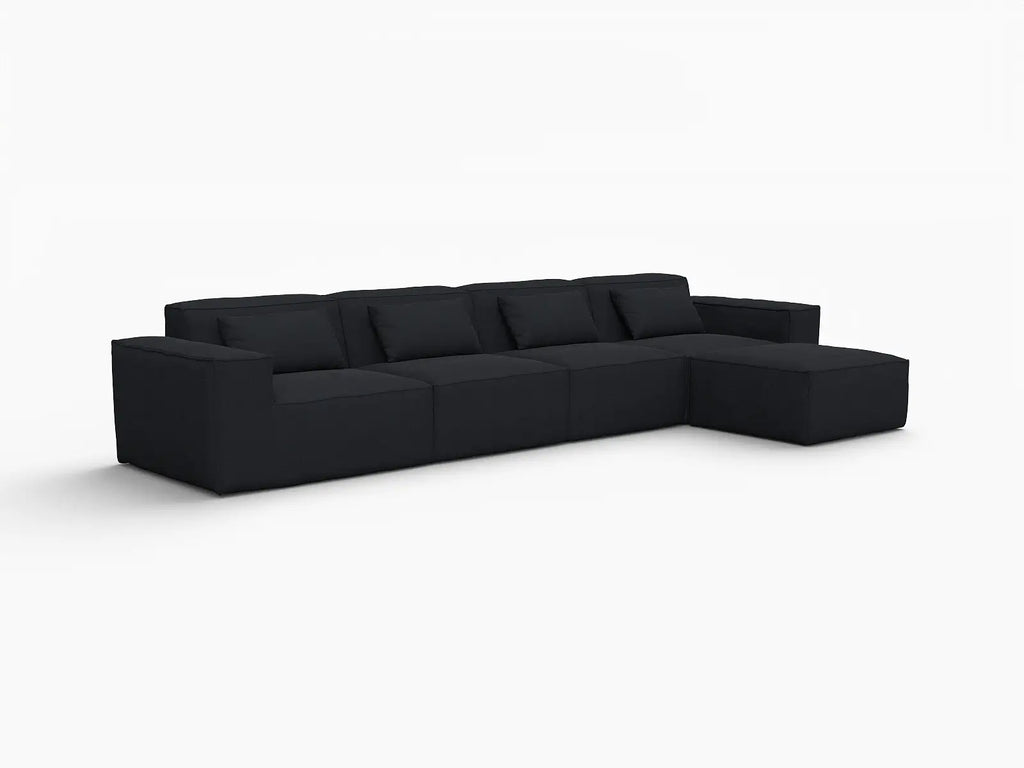 Essential Black 4-Seater L-Shaped Sectional | 5-Piece (Includes 1 Ottoman), Cloud Velvet Fabric, Fixed Upholstery