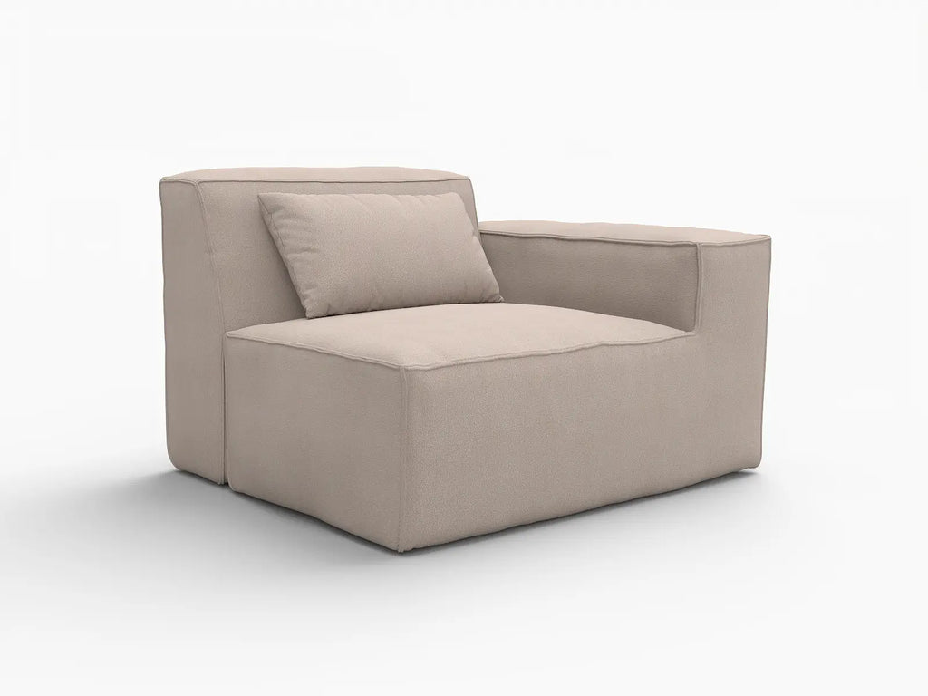 Essential Brown 1-Seater Single Sofa | 1-Piece, Right-Arm Design, Cloud Velvet Fabric, Fixed Upholstery