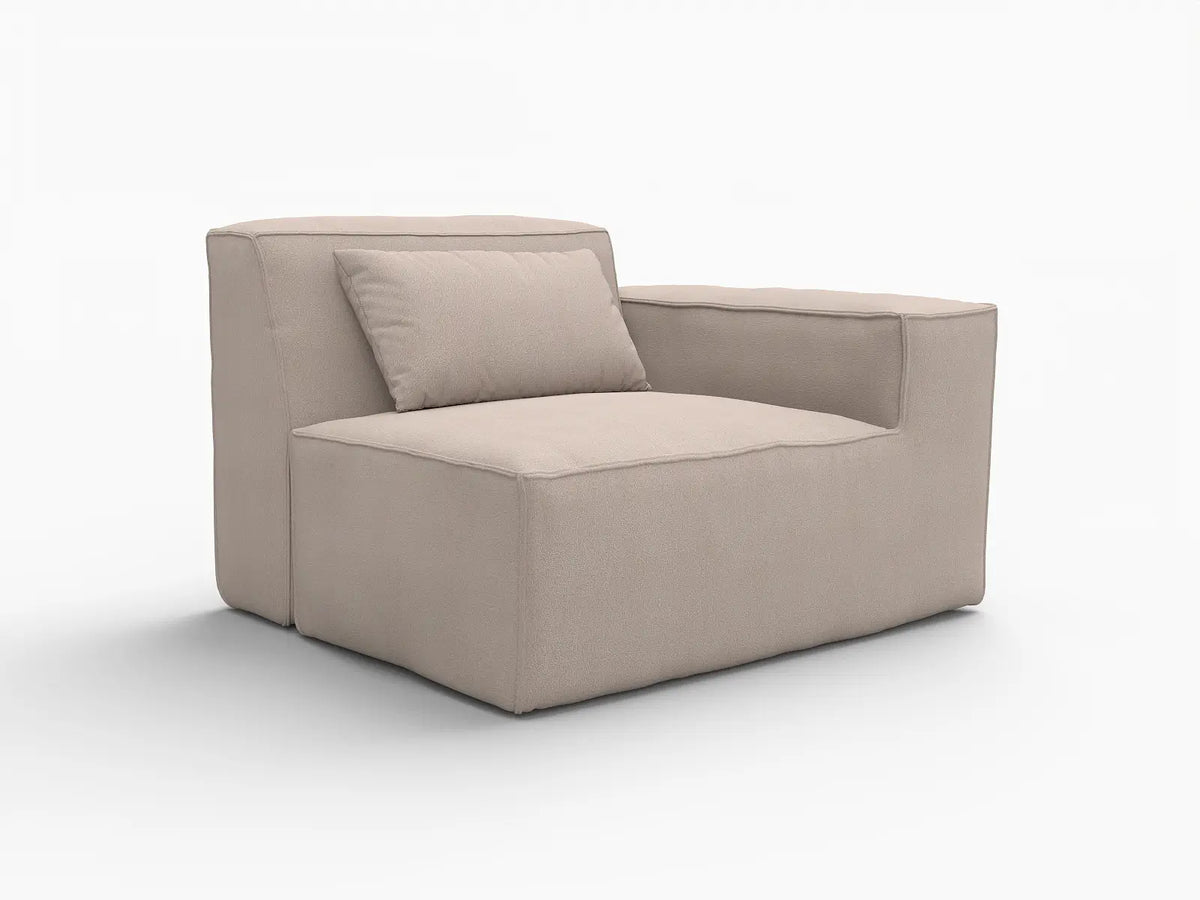 Essential Brown 1-Seater Single Sofa | 1-Piece, Right-Arm Design, Cloud Velvet Fabric, Fixed Upholstery