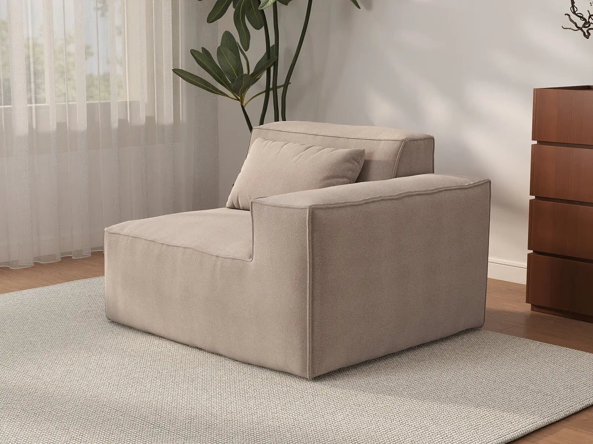 Essential Brown 1-Seater Single Sofa | 1-Piece, Right-Arm Design, Cloud Velvet Fabric, Fixed Upholstery