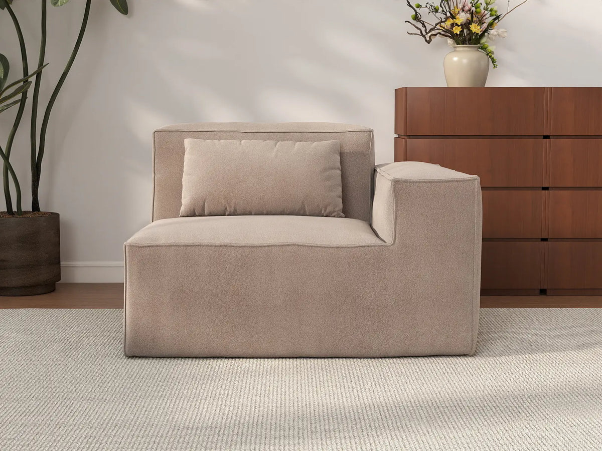 Essential Brown 1-Seater Single Sofa | 1-Piece, Right-Arm Design, Cloud Velvet Fabric, Fixed Upholstery