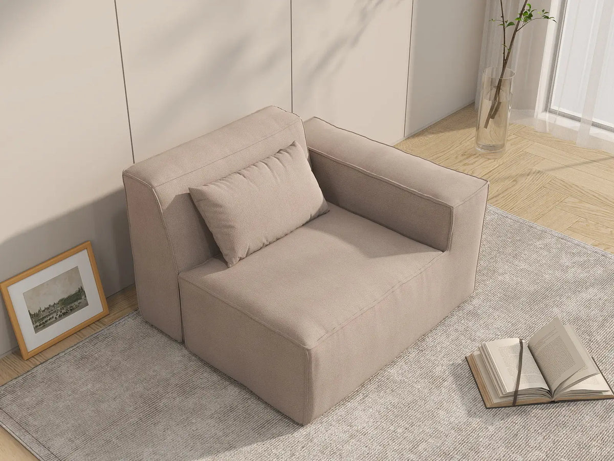 Essential Brown 1-Seater Single Sofa | 1-Piece, Right-Arm Design, Cloud Velvet Fabric, Fixed Upholstery