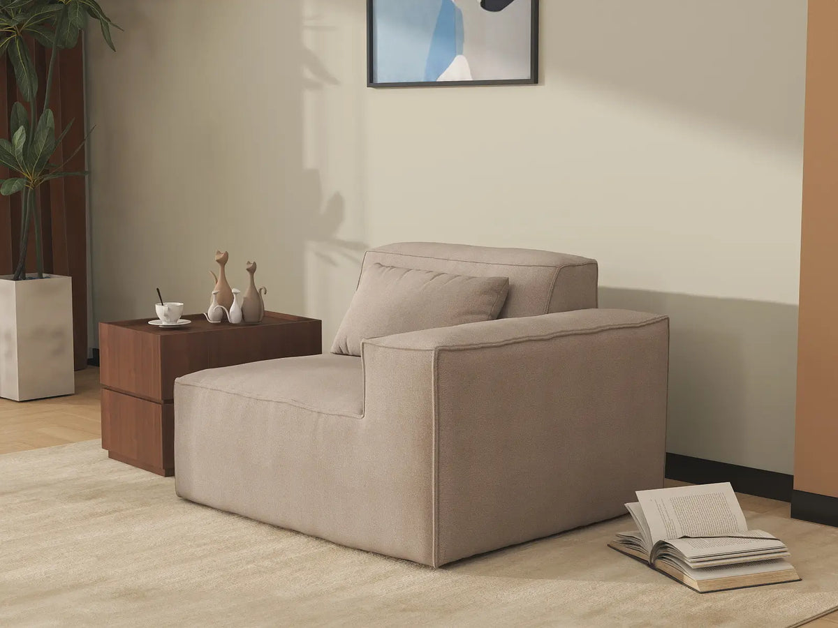 Essential Brown 1-Seater Single Sofa | 1-Piece, Right-Arm Design, Cloud Velvet Fabric, Fixed Upholstery