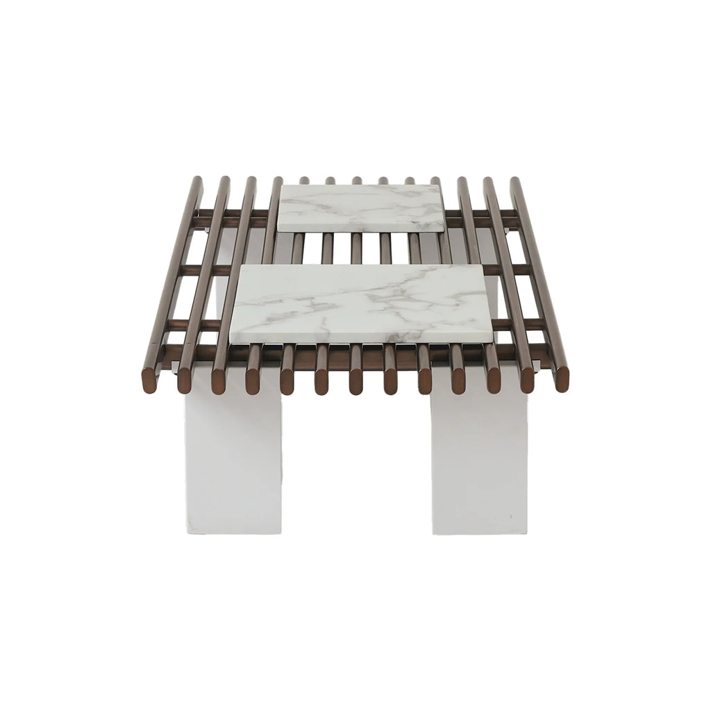 Grandeur Faux Marble Coffee Table | 48" Copper Rectangular With Removeable Marble Slab