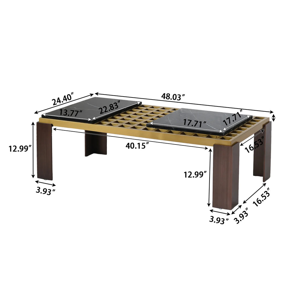 Grandeur Faux Marble Coffee Table | 48" Yellow Rectangular With Removeable Marble Slab