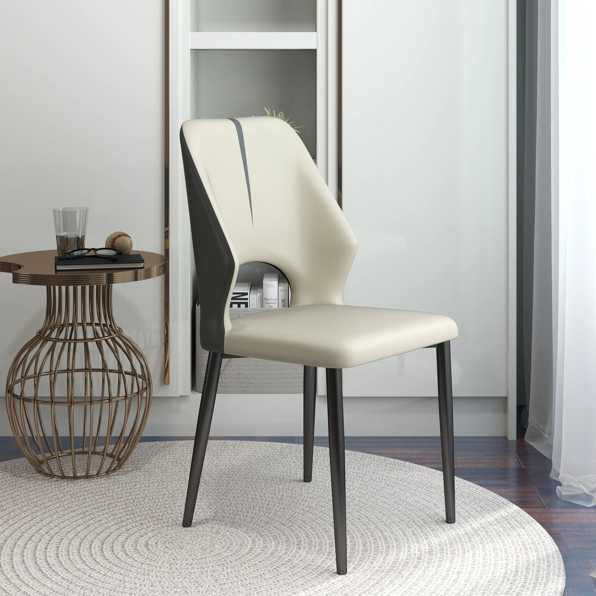 Vegan Open Back Dining Chair | Gray PU Leather Set of 2