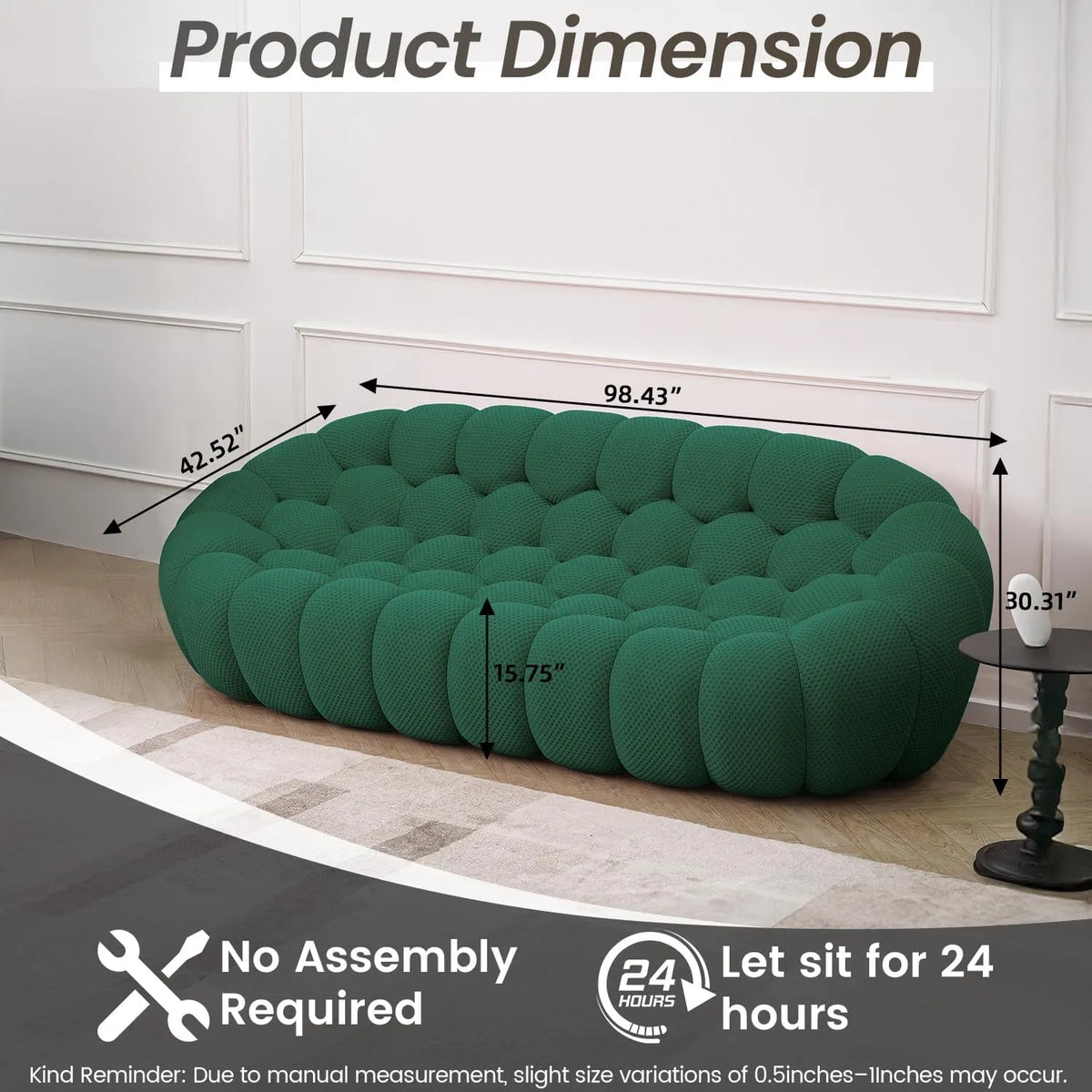 Essential 2-Seater green 3D-Knitted Fabric Chaise Sectionals | 2-Piece (includes 1 Ottoman), 3D-Knitted Fabric, Small Space