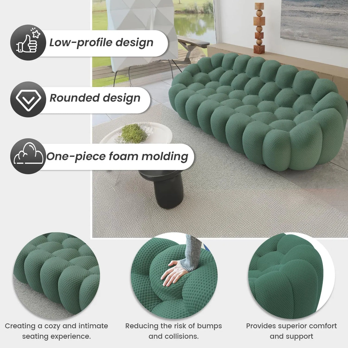 Essential 2-Seater green 3D-Knitted Fabric Chaise Sectionals | 2-Piece (includes 1 Ottoman), 3D-Knitted Fabric, Small Space