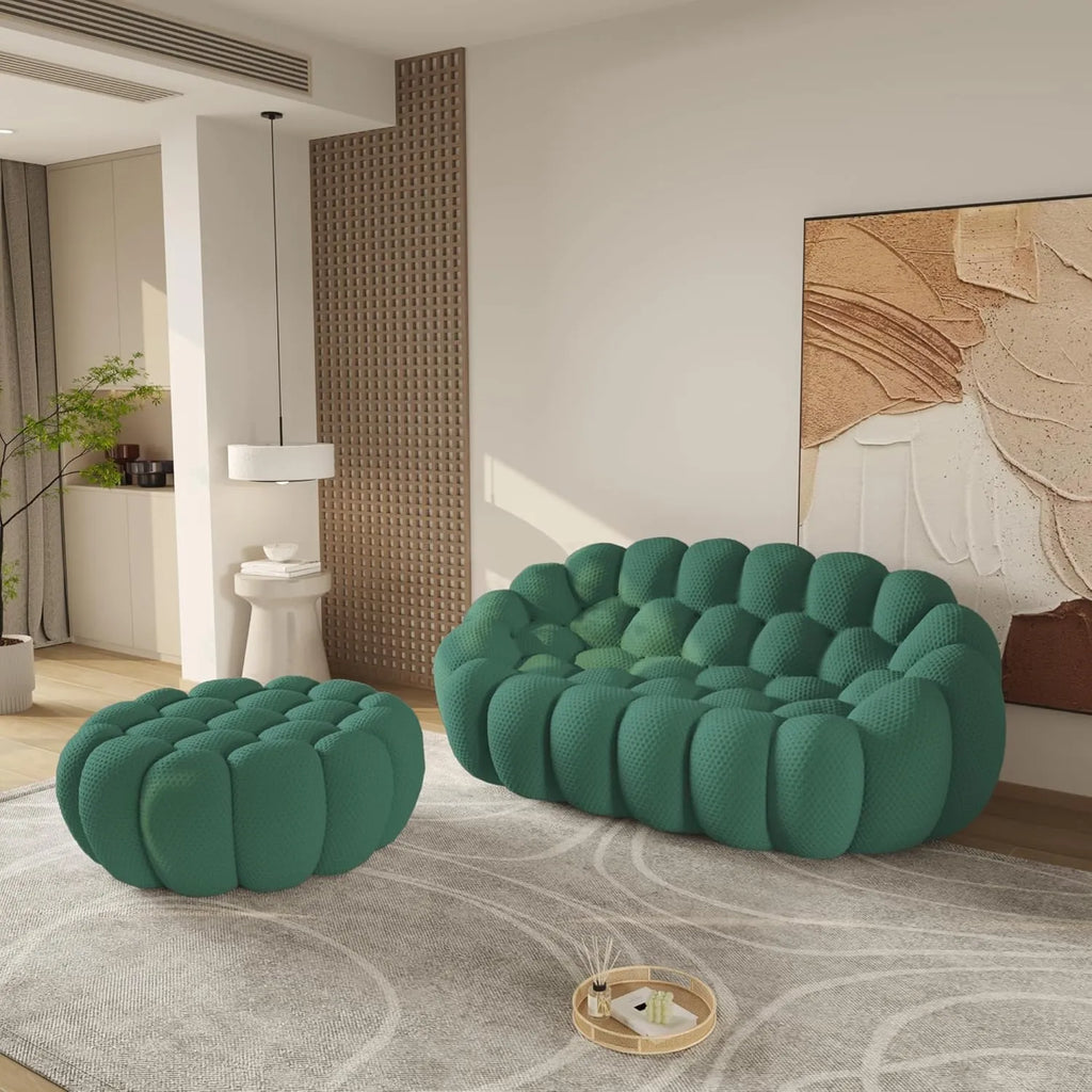 Essential 2-Seater green 3D-Knitted Fabric Chaise Sectionals | 2-Piece (includes 1 Ottoman), 3D-Knitted Fabric, Small Space