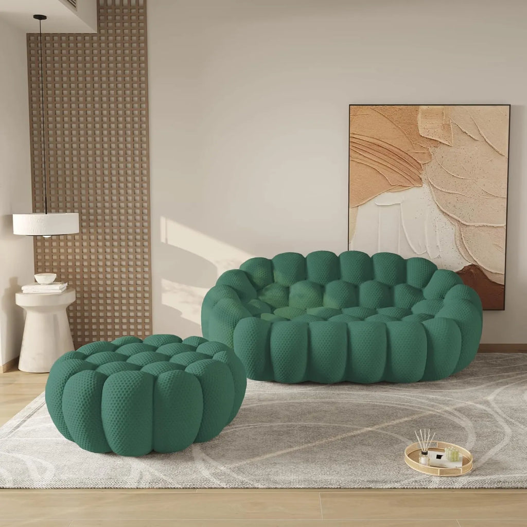 Essential 2-Seater green 3D-Knitted Fabric Chaise Sectionals | 2-Piece (includes 1 Ottoman), 3D-Knitted Fabric, Small Space
