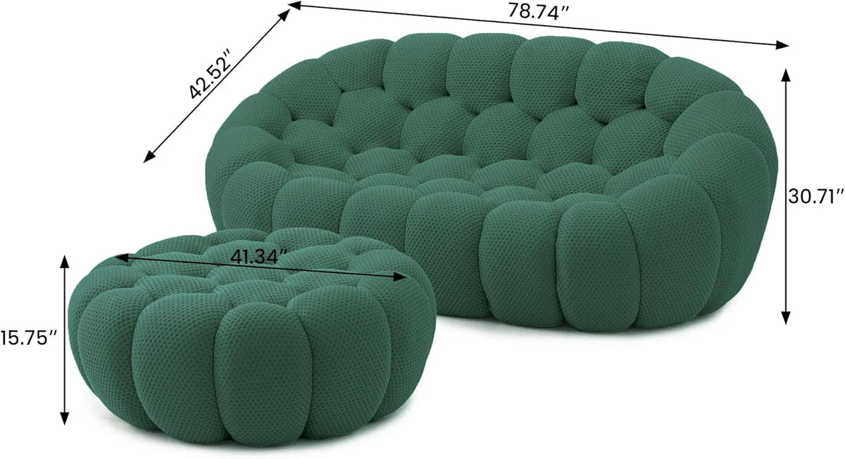 Essential 2-Seater green 3D-Knitted Fabric Chaise Sectionals | 2-Piece (includes 1 Ottoman), 3D-Knitted Fabric, Small Space