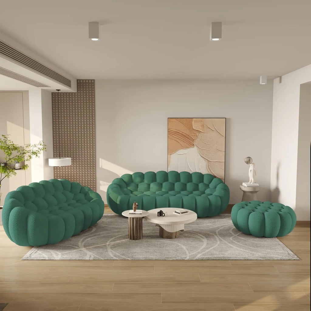 Essential 5-Seater green 3D-Knitted Fabric Sofa Sets | 3-Piece (includes 1 Ottoman), 3D-Knitted Fabric, Large Space