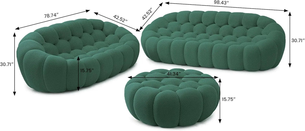 Essential 5-Seater green 3D-Knitted Fabric Sofa Sets | 3-Piece (includes 1 Ottoman), 3D-Knitted Fabric, Large Space