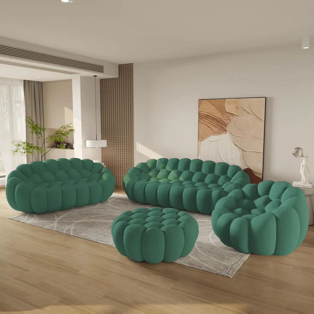 Essential 6-Seater green 3D-Knitted Fabric Sofa Sets | 4-Piece (includes 1 Ottoman), 3D-Knitted Fabric, Roomy Layout