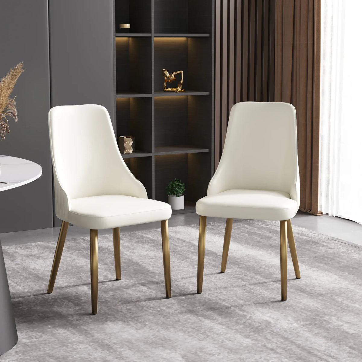 Vegan High Back Dining Chair | Ivory PU Leather Set of 2