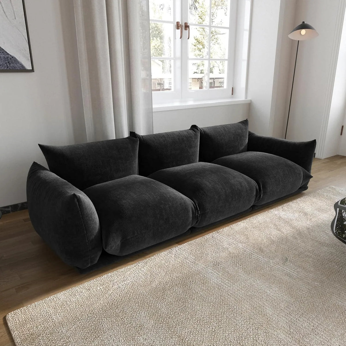 Matrix Black 3-Seater Couch Sectionals | 3-Piece, Chenille Fabric, Fixed Upholstery