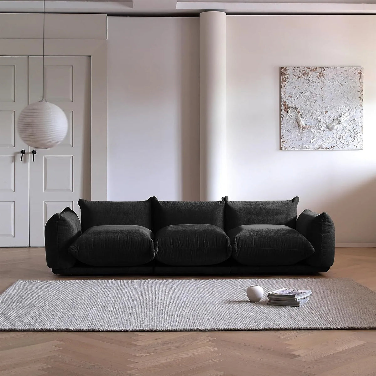 Matrix Black 3-Seater Couch Sectionals | 3-Piece, Chenille Fabric, Fixed Upholstery