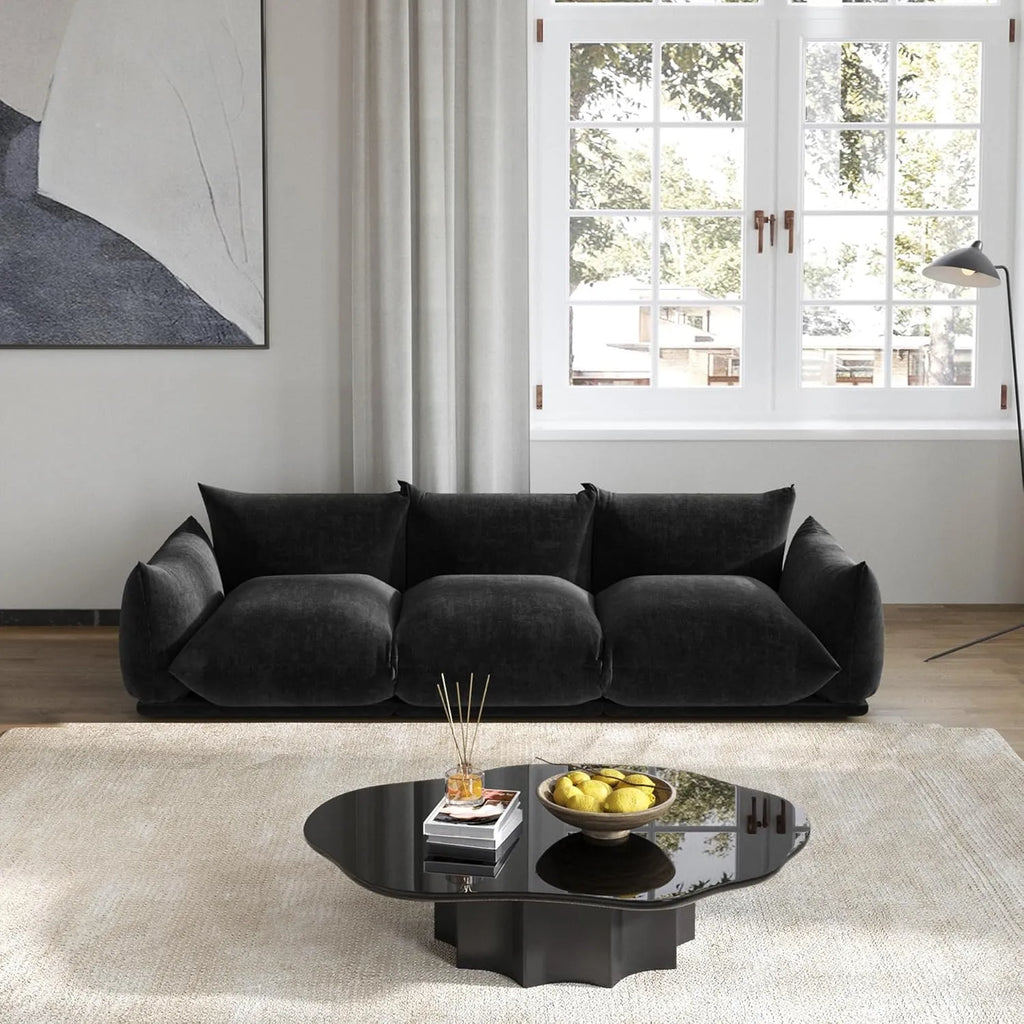 Matrix Black 3-Seater Couch Sectionals | 3-Piece, Chenille Fabric, Fixed Upholstery