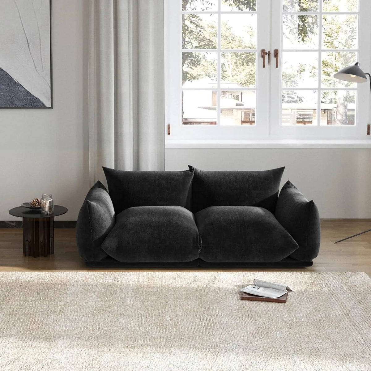 Matrix Black 2-Seater Loveseat | 2-Piece, Chenille Fabric, Fixed Upholstery