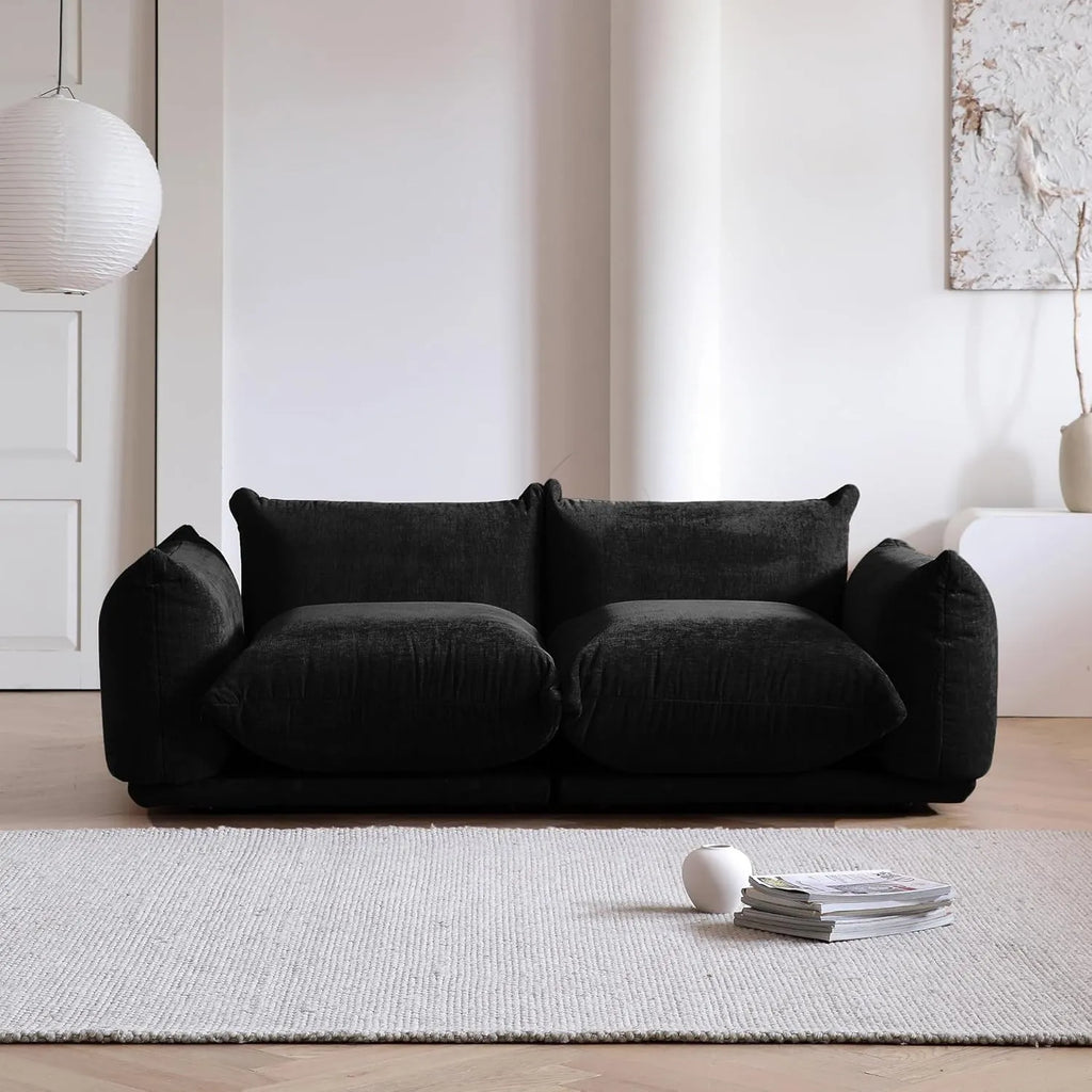 Matrix Black 2-Seater Loveseat | 2-Piece, Chenille Fabric, Fixed Upholstery