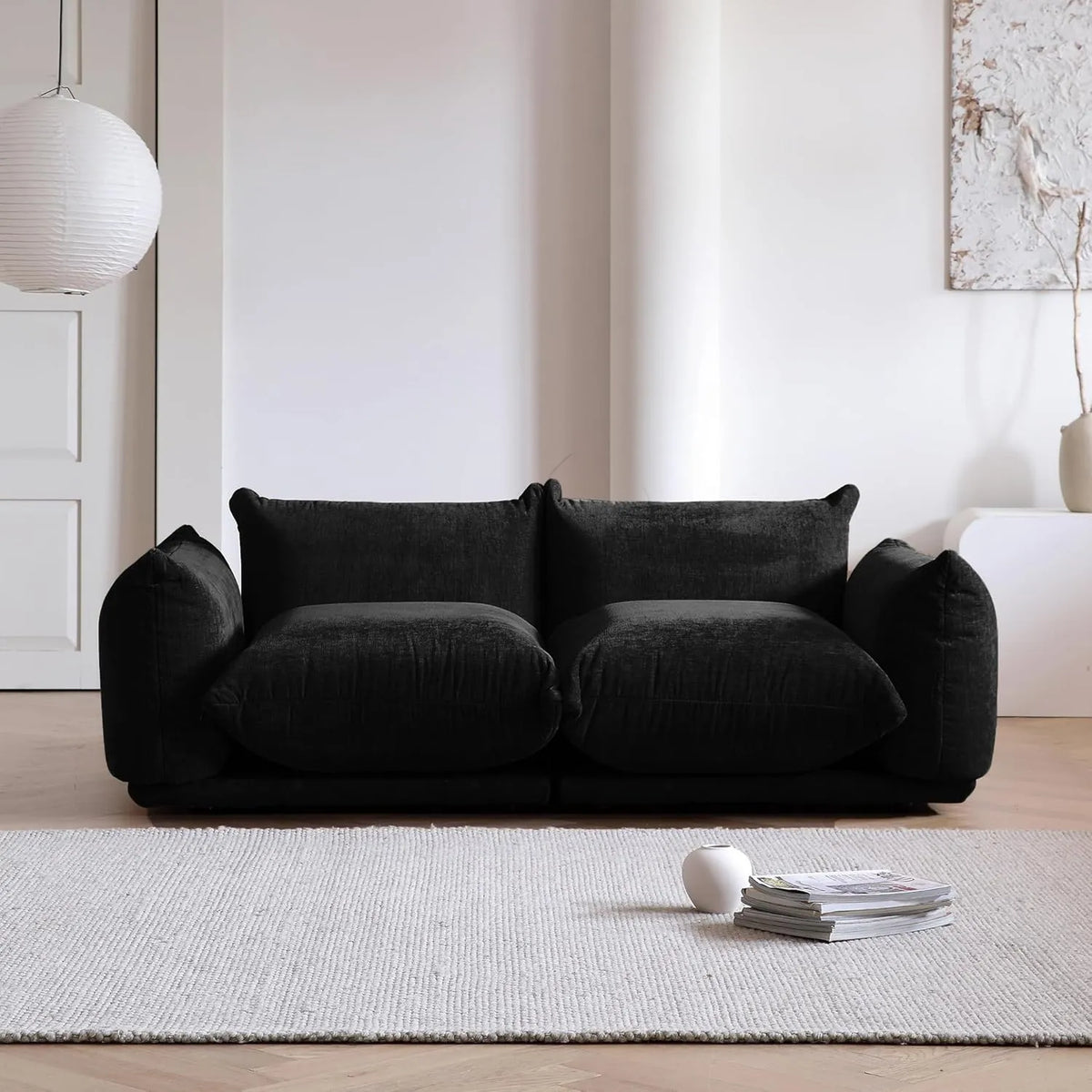 Matrix Black 2-Seater Loveseat | 2-Piece, Chenille Fabric, Fixed Upholstery