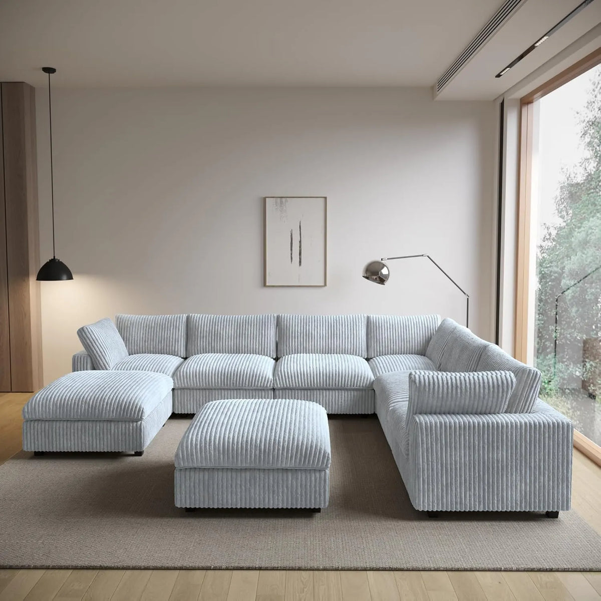 Deluxe Cloud Light Grey 6-Seater Sofa Sets | 8-Piece (includes 2 ottomans), Plush Fabric, Removable & Washable Covers