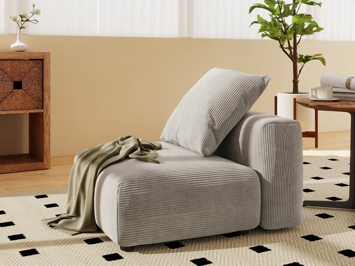 Matrix 1-Seater Grey Single Sofa | 1-Piece, Corduroy Fabric, Living Room Accent, Washable Cushion Covers