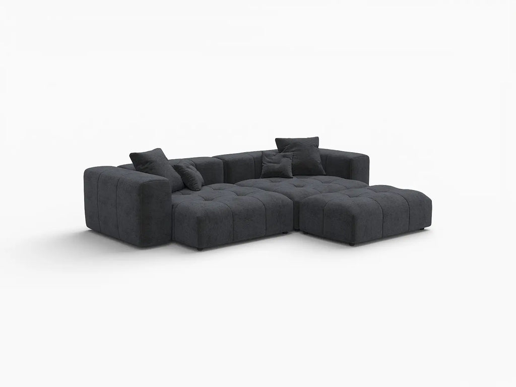 Matrix 2-Seater Black Chaise Sectional | 3-Piece (Includes 1 Ottoman), Linen Fabric, Lounge Room Seating