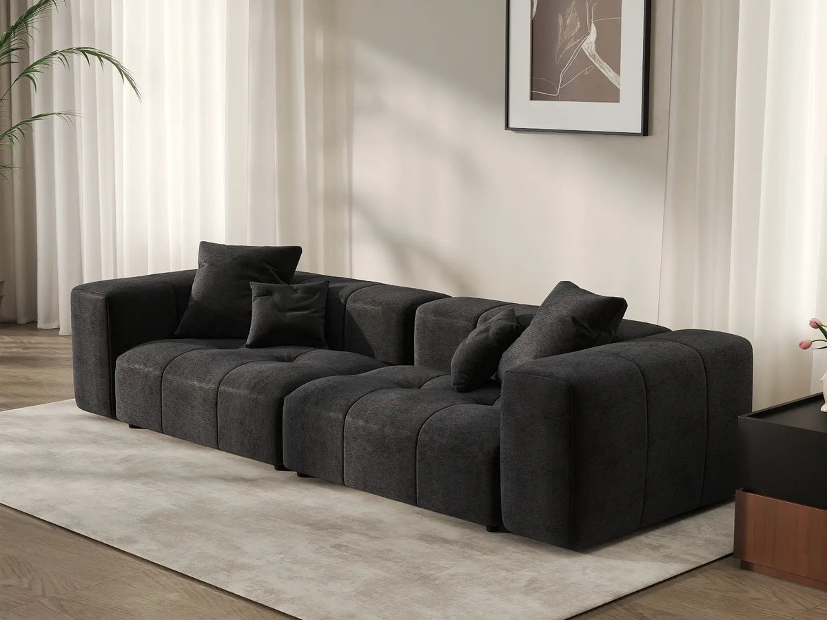 Matrix 2-Seater Black Linen Loveseat | 2-Piece, Stylish Design