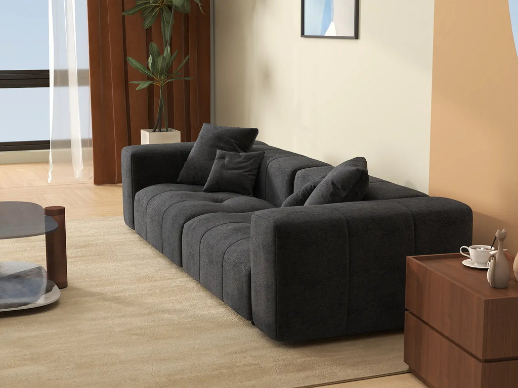Matrix 2-Seater Black Linen Loveseat | 2-Piece, Stylish Design