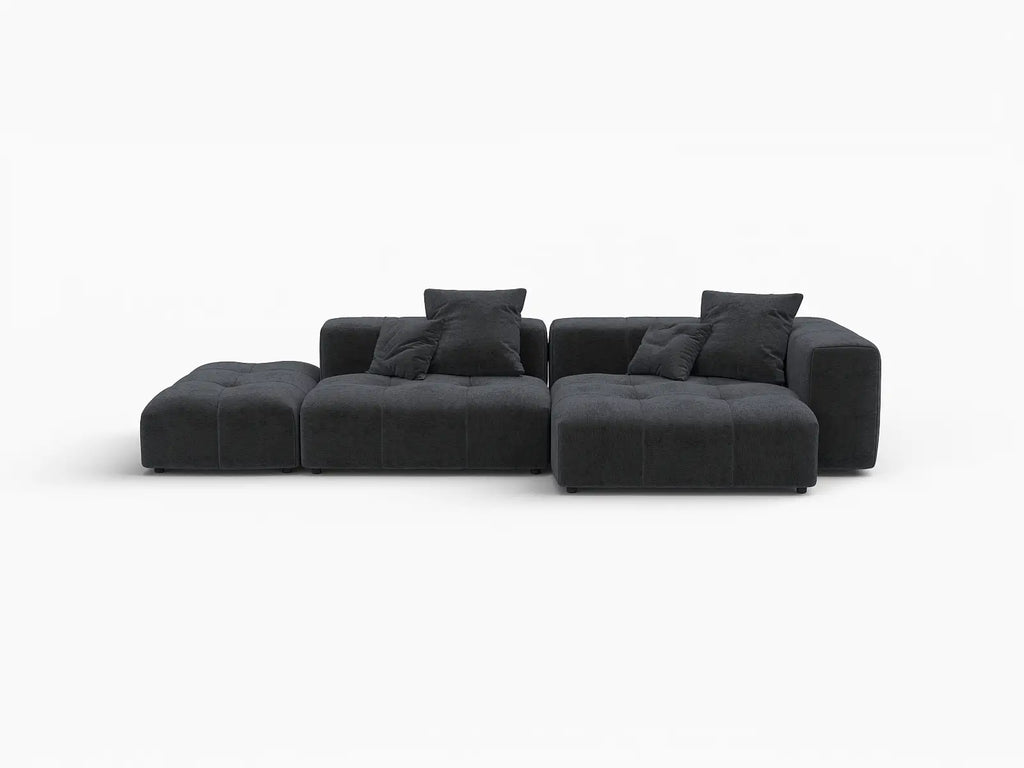 Matrix 2-Seater Chaise Sectional in Black Linen | 3-Piece (Includes 1 Ottoman), Lounge Room Seating, Modular Design