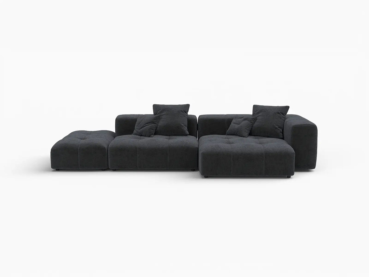 Matrix 2-Seater Chaise Sectional in Black Linen | 3-Piece (Includes 1 Ottoman), Lounge Room Seating, Modular Design