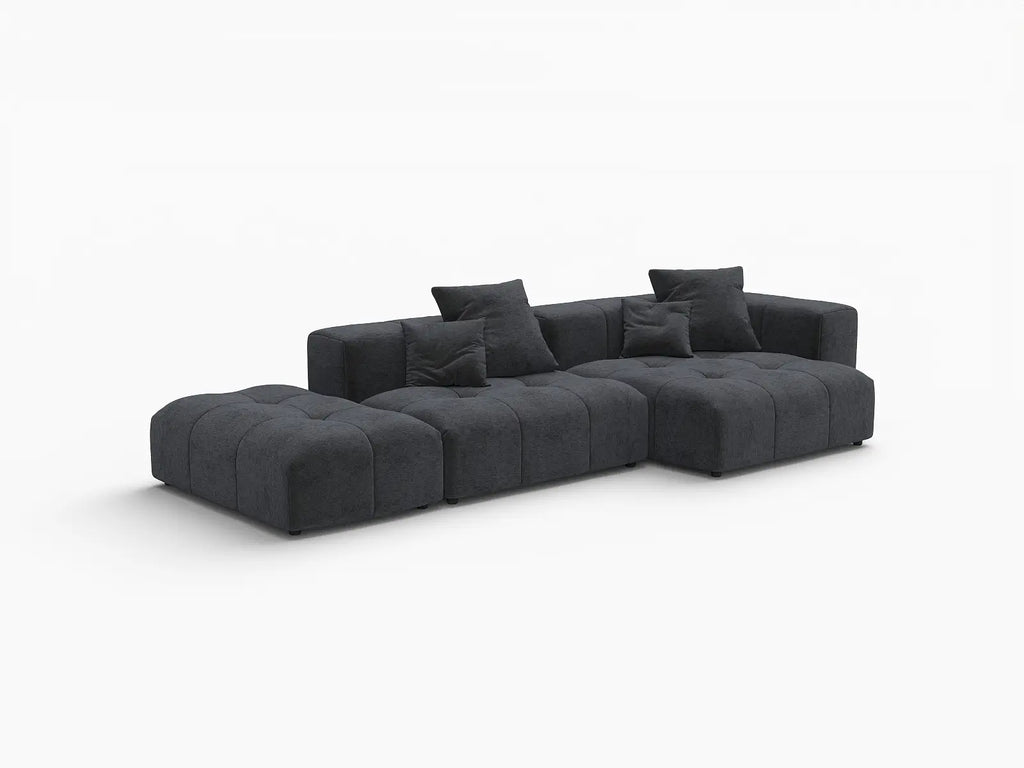 Matrix 2-Seater Chaise Sectional in Black Linen | 3-Piece (Includes 1 Ottoman), Lounge Room Seating, Modular Design