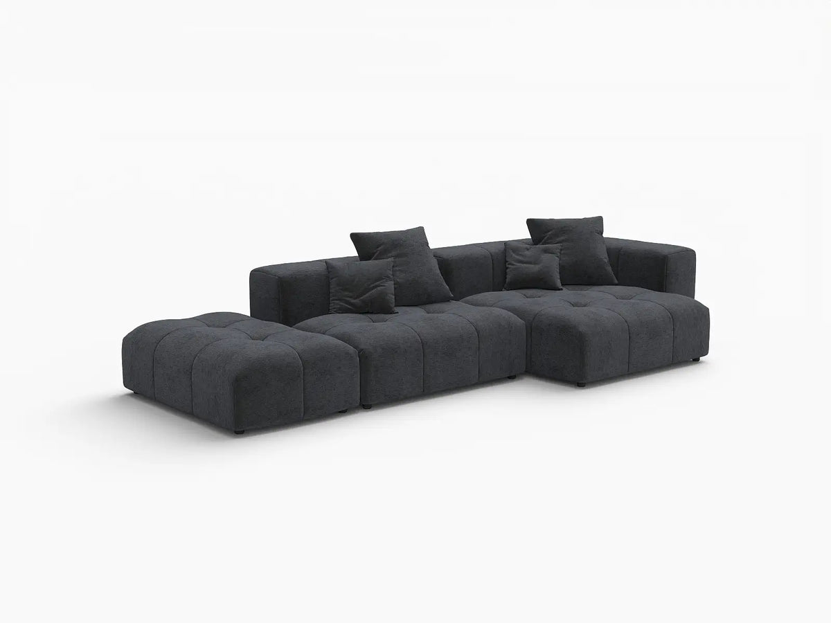 Matrix 2-Seater Chaise Sectional in Black Linen | 3-Piece (Includes 1 Ottoman), Lounge Room Seating, Modular Design