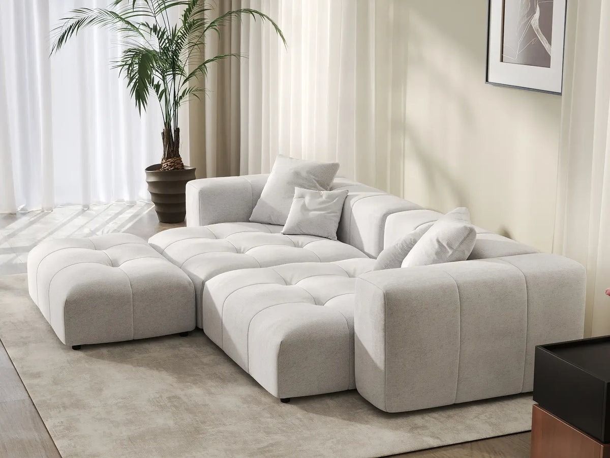 Matrix 2-Seater Chaise Sectional in White Linen | 3-Piece (Includes 1 Ottoman), Lounge Room Seating, Stylish Design