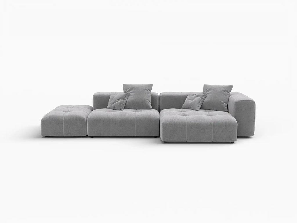 Matrix 2-Seater Light-Grey Chaise Sectional | 3-Piece (Includes 1 Ottoman), Linen Fabric, Lounge Room Seating