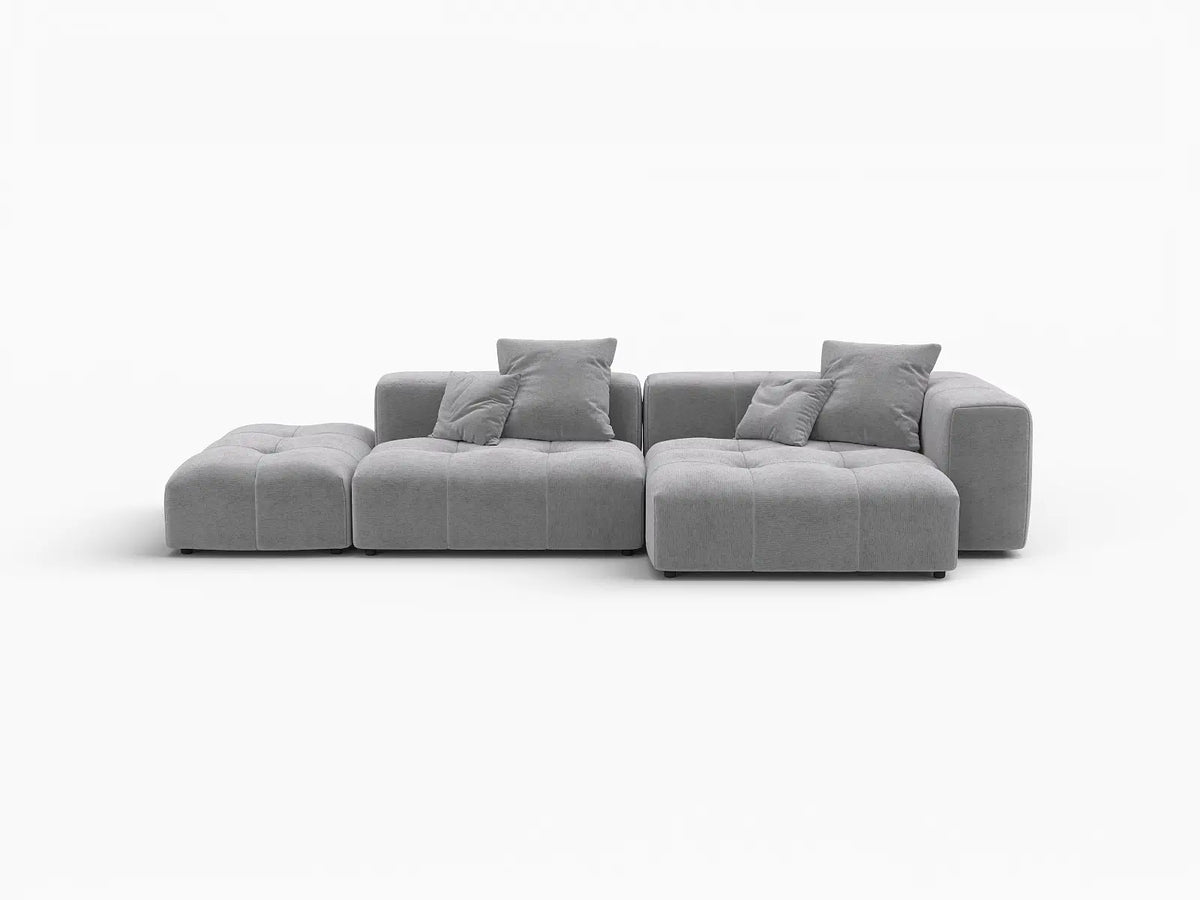 Matrix 2-Seater Light-Grey Chaise Sectional | 3-Piece (Includes 1 Ottoman), Linen Fabric, Lounge Room Seating