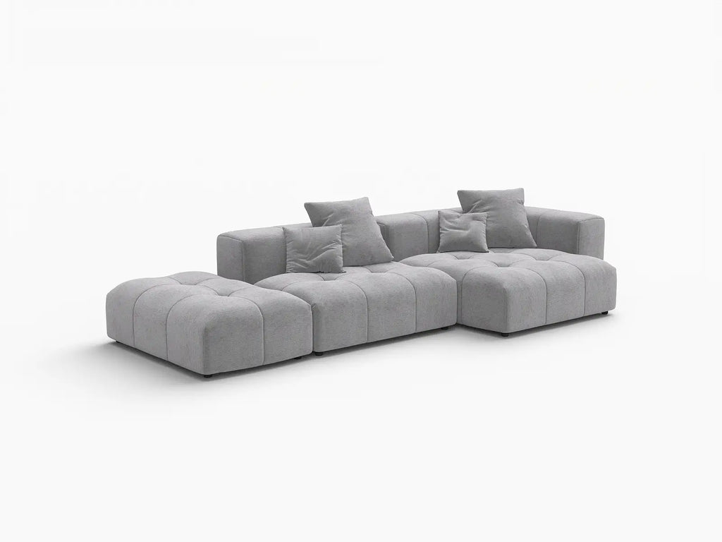 Matrix 2-Seater Light-Grey Chaise Sectional | 3-Piece (Includes 1 Ottoman), Linen Fabric, Lounge Room Seating