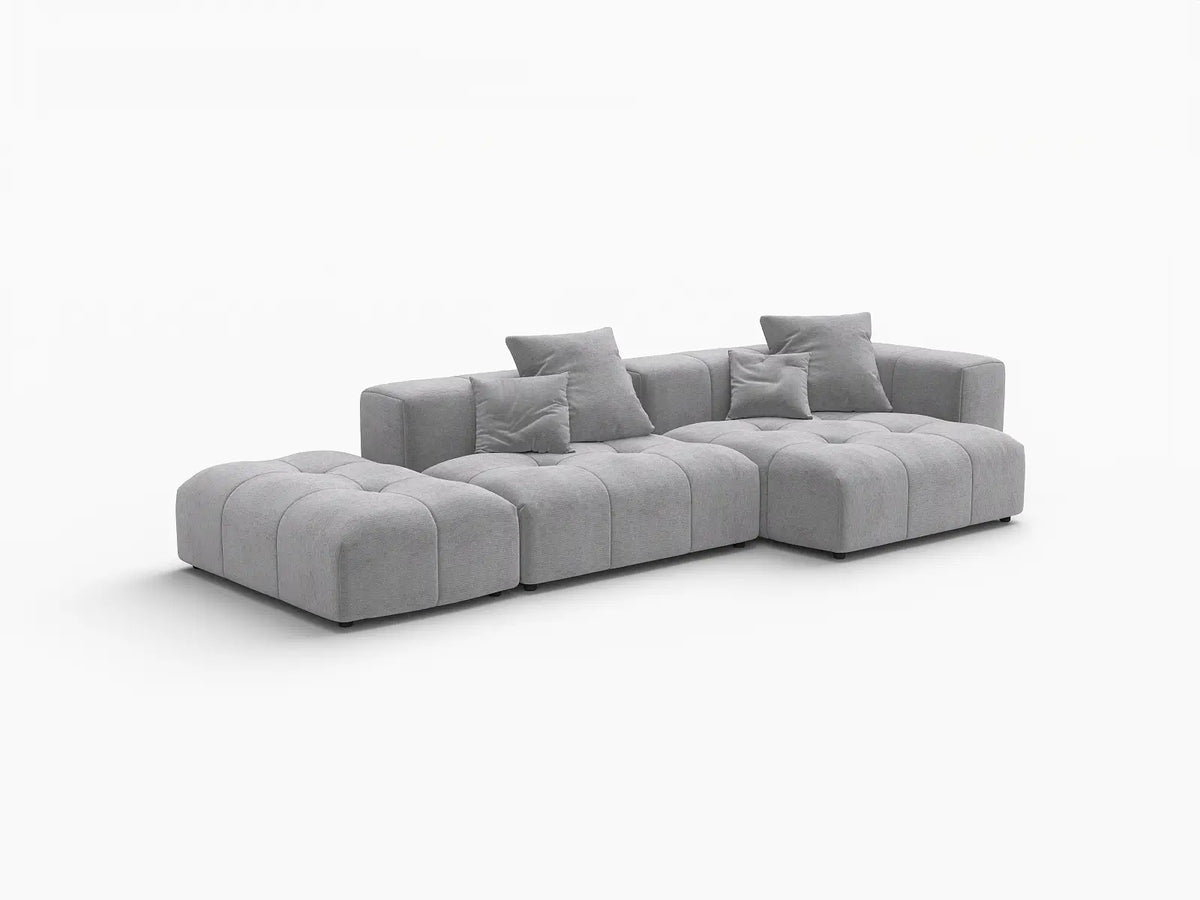 Matrix 2-Seater Light-Grey Chaise Sectional | 3-Piece (Includes 1 Ottoman), Linen Fabric, Lounge Room Seating
