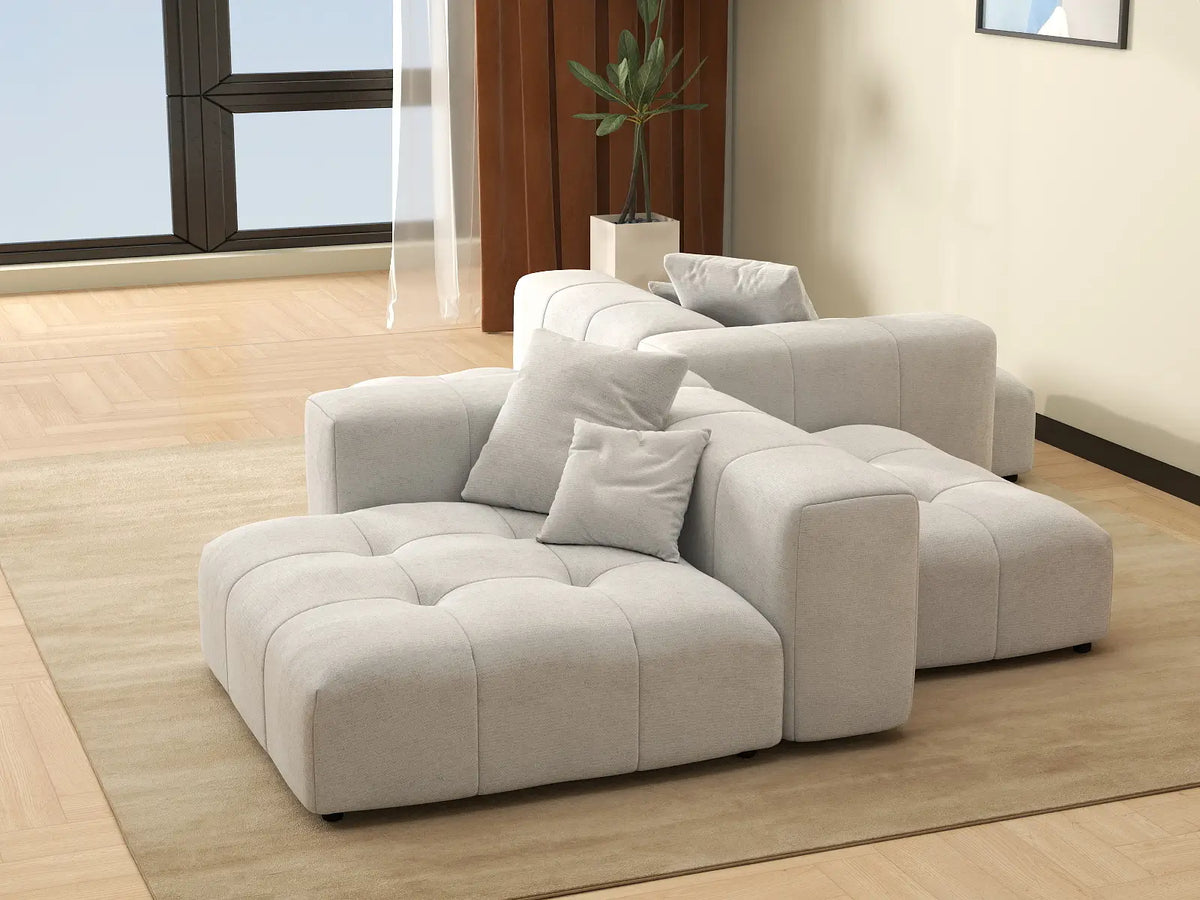 Matrix 2-Seater Symmetrical Sectional in White Linen | 4-Piece (Includes 2 Ottomans), Living Room Seating, Large Space