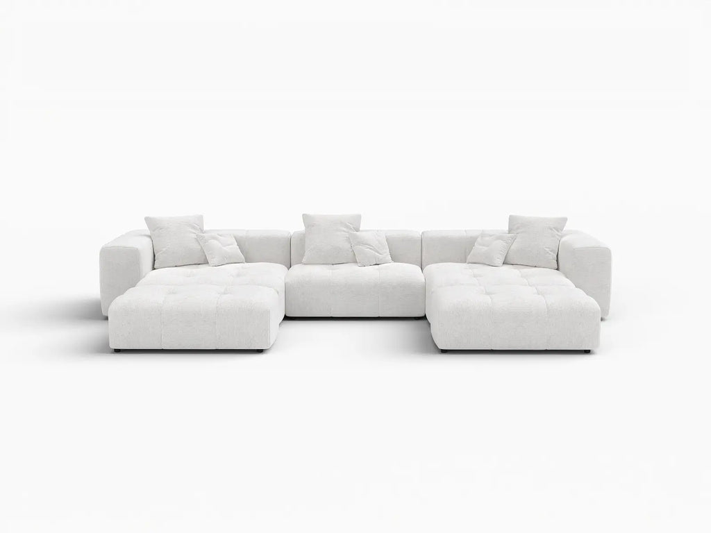 Matrix 3-Seater White Large Space U-Shaped Sectional | 5-Piece (Includes 2 Ottomans), Linen Fabric