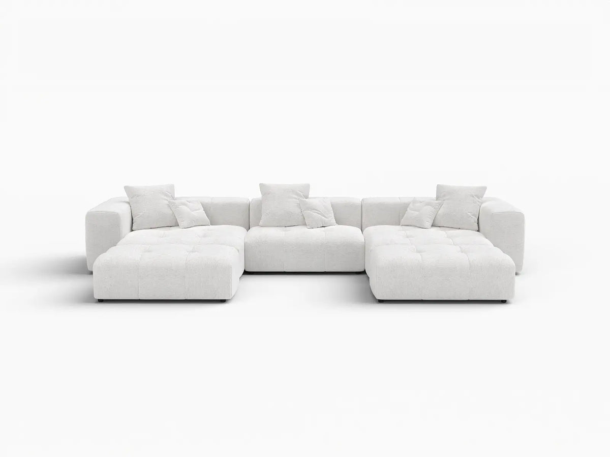 Matrix 3-Seater White Large Space U-Shaped Sectional | 5-Piece (Includes 2 Ottomans), Linen Fabric
