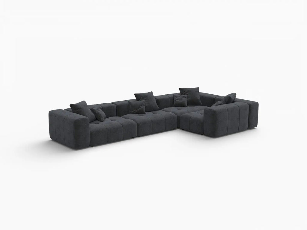 Matrix 4-Seater Black Large Space L-Shaped Sectional | 4-Piece, Linen Fabric