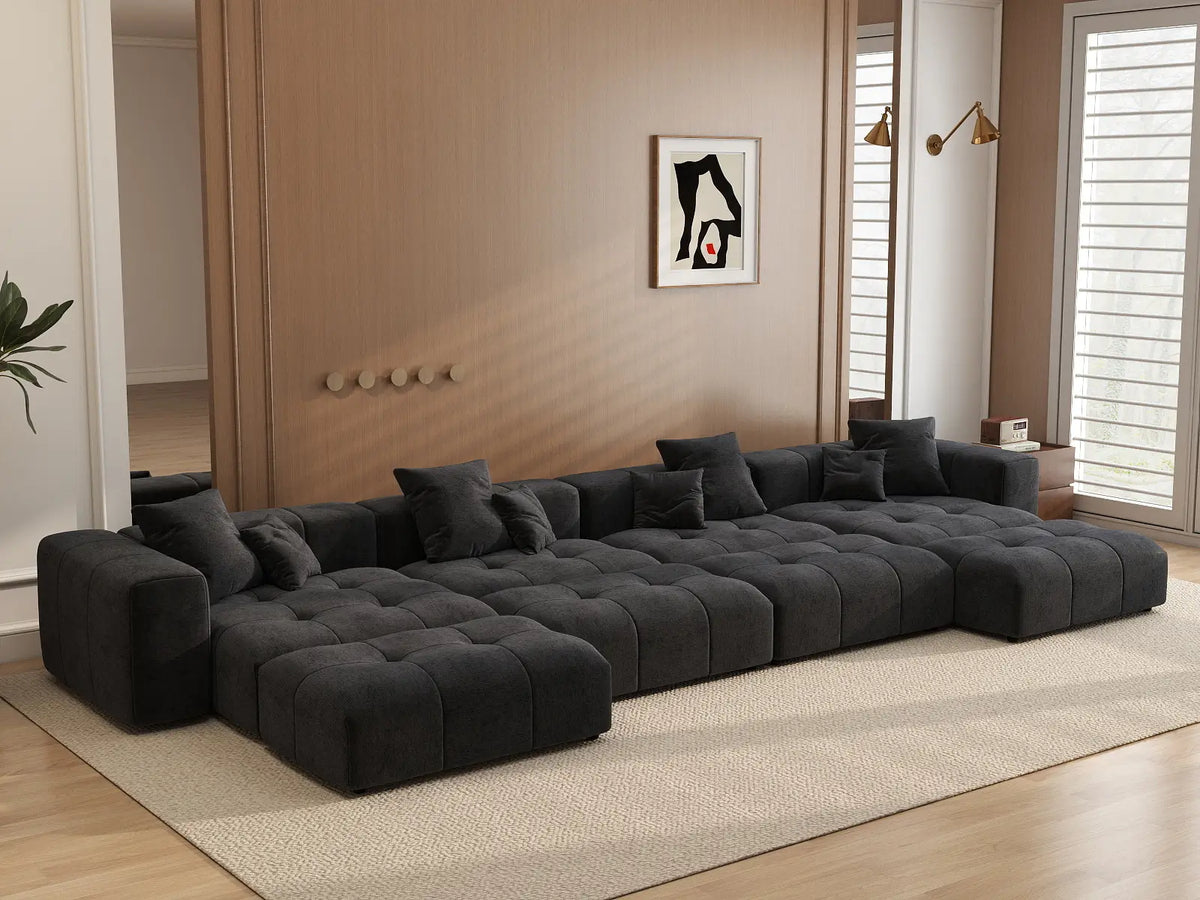Matrix 4-Seater Black Linen Pit Sectional | 8-Piece (Includes 4 Ottomans), Modular Design