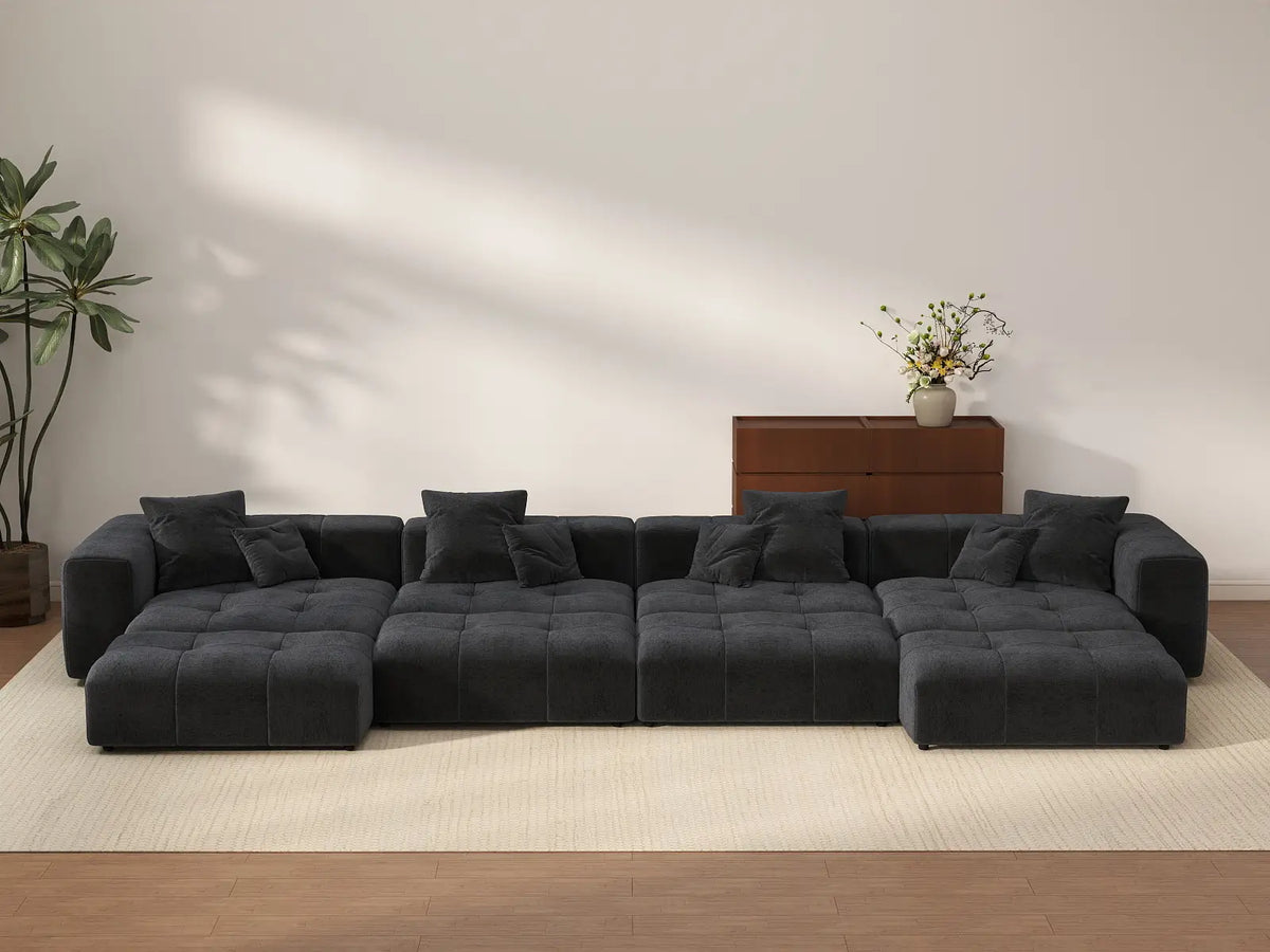 Matrix 4-Seater Black Linen Pit Sectional | 8-Piece (Includes 4 Ottomans), Modular Design