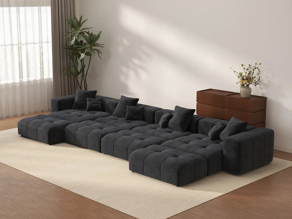 Matrix 4-Seater Black Linen Pit Sectional | 8-Piece (Includes 4 Ottomans), Modular Design