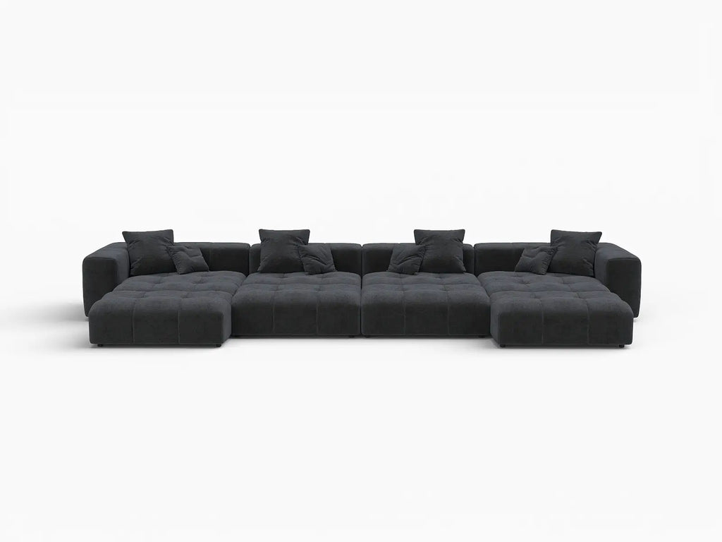 Matrix 4-Seater Black Linen Pit Sectional | 8-Piece (Includes 4 Ottomans), Modular Design