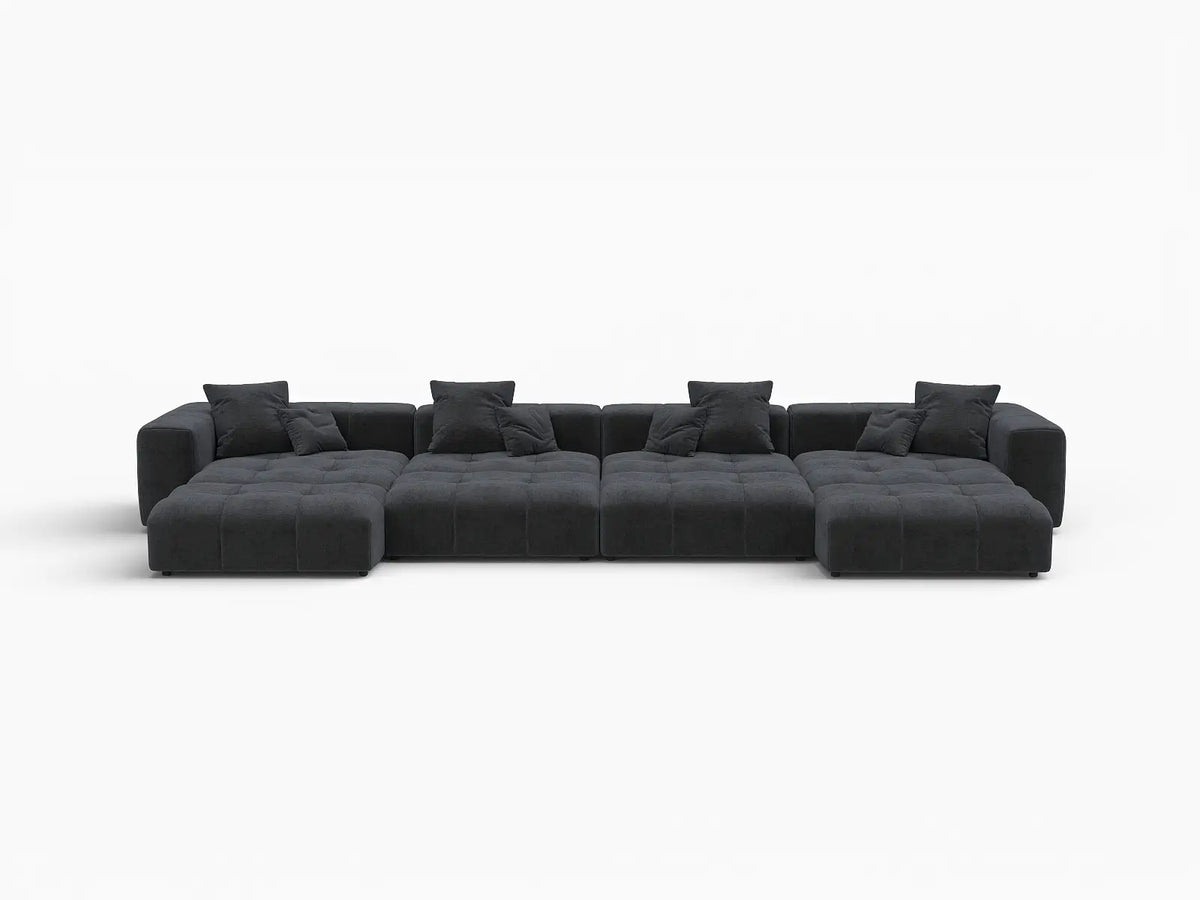 Matrix 4-Seater Black Linen Pit Sectional | 8-Piece (Includes 4 Ottomans), Modular Design