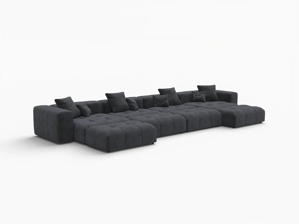 Matrix 4-Seater Black Linen Pit Sectional | 8-Piece (Includes 4 Ottomans), Modular Design