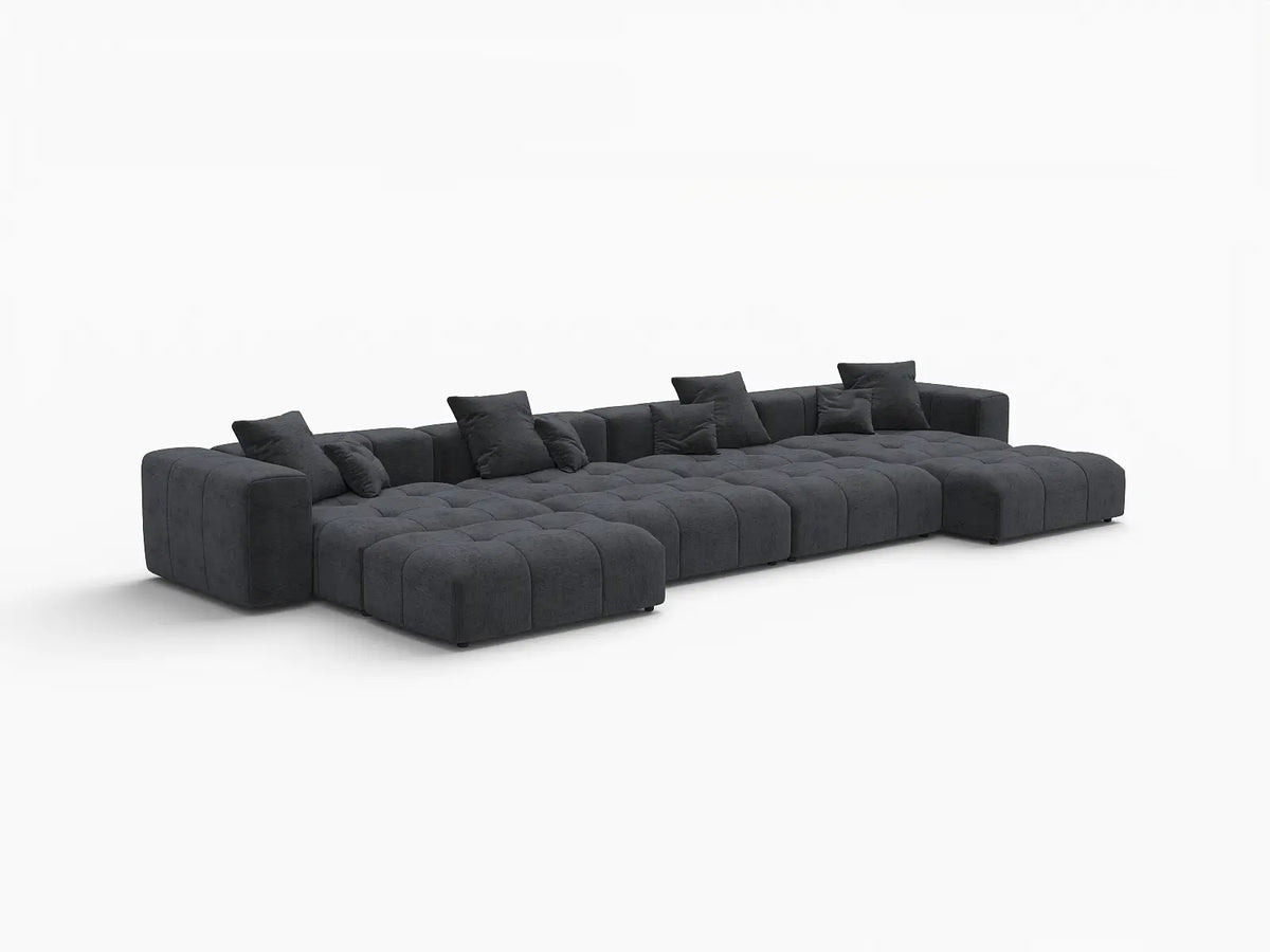 Matrix 4-Seater Black Linen Pit Sectional | 8-Piece (Includes 4 Ottomans), Modular Design